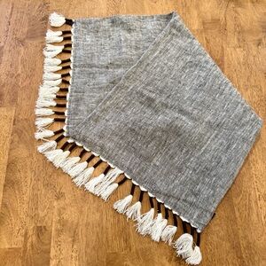 Serena & Lily Gray White Brown Tassel Accent Pillow Linen Coastal